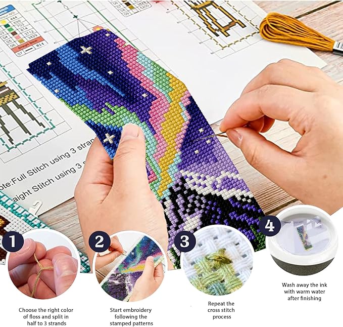 ACRNIGHEET 6PCS Cross Stitch Kits Stamped Cross Stitch Bookmark Kit - Image 4