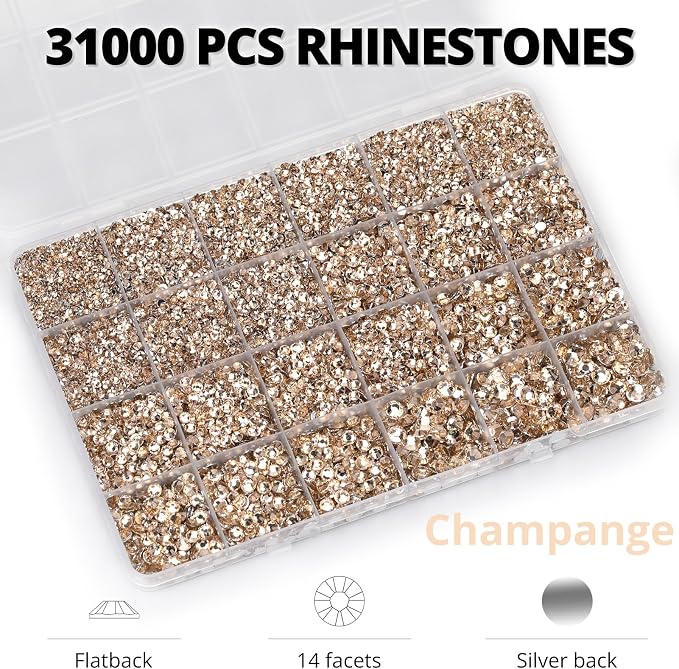 33000Pcs Tan Rhinestones for Bedazzling, Mixed Sizes 2-6mm Bedazzler Kit - Image 3