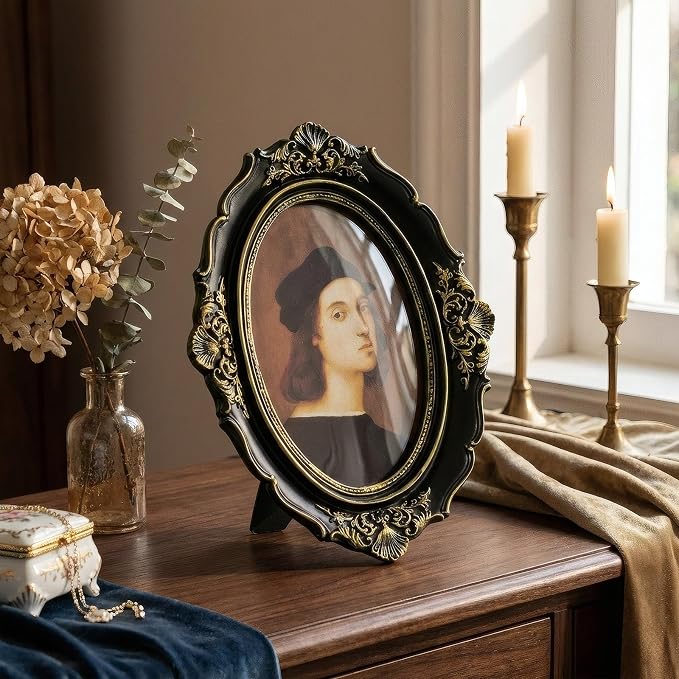 Cuspin 4x6 Oval Picture Frame, Vintage Ornate Baroque Black and Gold Resin - Image 7