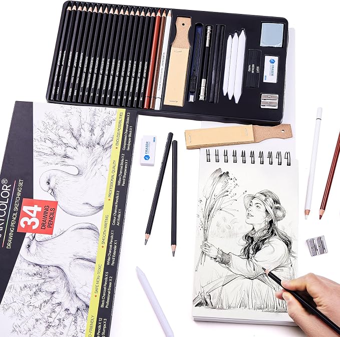 MARTCOLOR Drawing Sketching Pencils Set, 34 Pieces Pro Art Pencil Kit - Image 8