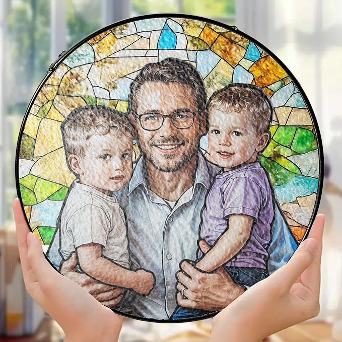 LOVELYPOD Personalized Dad Stained Glass Sun Catcher, Photo Family Portrait - Image 5