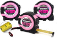 Benchmark - Pink - 3 Pack - 25 ft Tape Measures - Easy to Read Fractions to 1/8th inch - Magnetic Tip - Thumb and Quick Lock - Autowind - Belt Clip