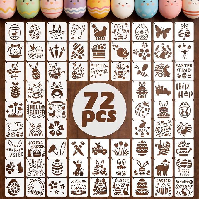 72 PCS 3x3 Inch Easter Stencils by Yazhiji
