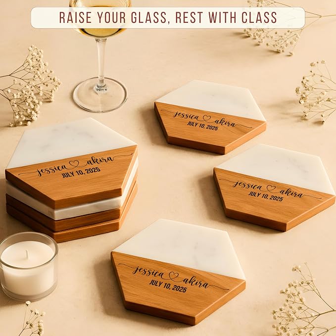 Personalized Wooden Coasters – Handmade Drink Coaster, Custom Wedding, - Image 3