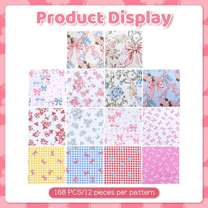 168 Pcs Multicolor Charm Packs for Quiltings, Beautiful Colorful Bow and Flower - Image 5