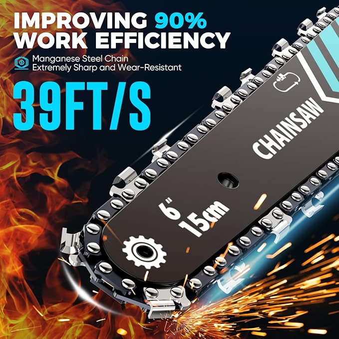 6 Inch Mini Chainsaw Cordless, Portable Electric Chain Saw, for Wood Cutting, Tree Trimming, Courtyard, Household, and Garden, Father's Day Gift for Men Dad Husband