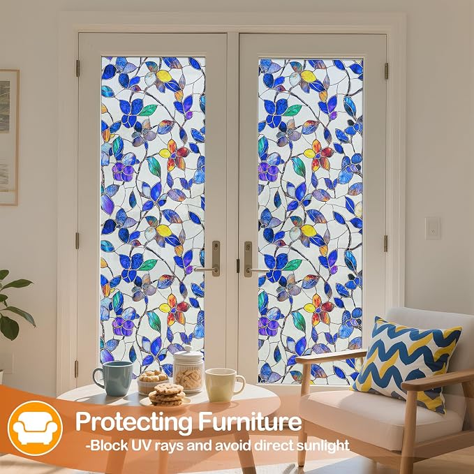Countewol Colorful Leaf Static Cling Window Film Frosted Stained Glass Privacy - Image 6