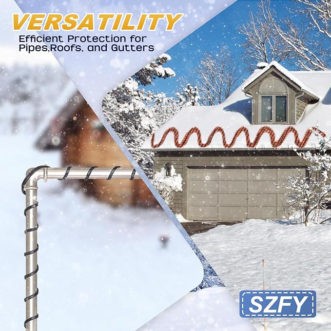 3FT~200FT Heat Tape for Water Pipes, -40°F Deicing Cable,Pipe Heat Cables for Roof,Gutter，Farm，Freeze Protetion Heating Wires, Heated Water Hose,Plumbing Fixtures,120V 5W/FT (50FT)