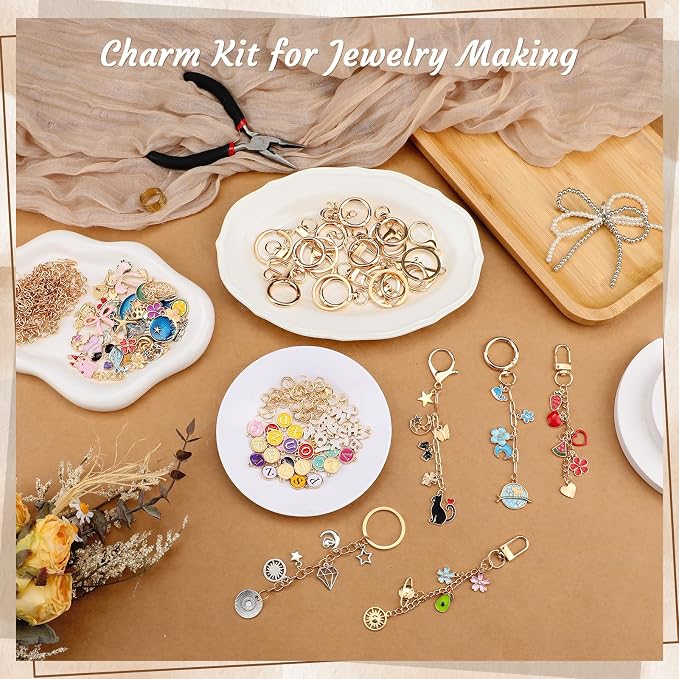 BESARME 413PCS Charms Lip Gloss Keychain Making Kit DIY Keychains Including Key - Image 3