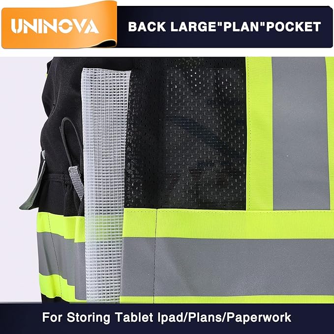 UNINOVA Surveyor Safety Vest Reflective for Men,Class 2 Heavy Duty Safety Vests Reflective with Pockets and Zipper