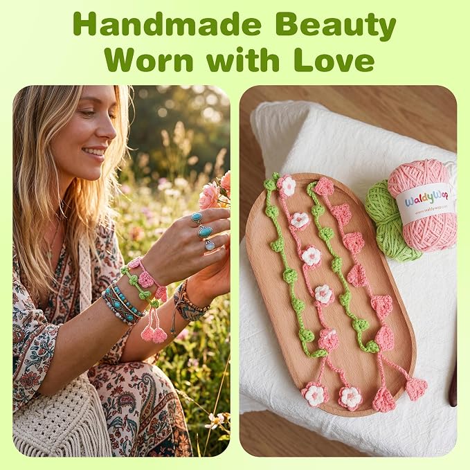 WaldyWop Crochet Kit for Beginners: 4 Flower Bracelets Starter Kit w/Videos | - Image 5