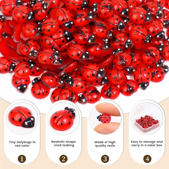 300pcs Luminous Mini Resin Ladybug Decor Tiny Ladybug - Image 3