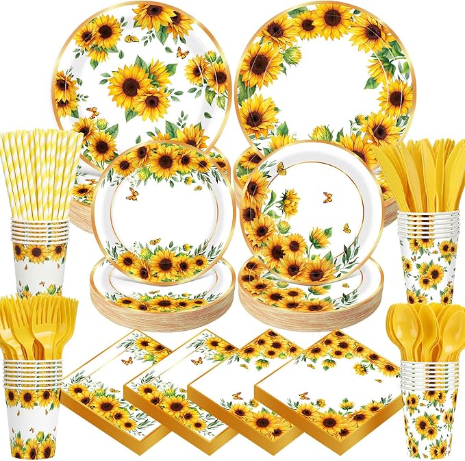 450 Pcs Sunflower Birthday Tableware Set Decorations Floral Paper Plates by Unknown