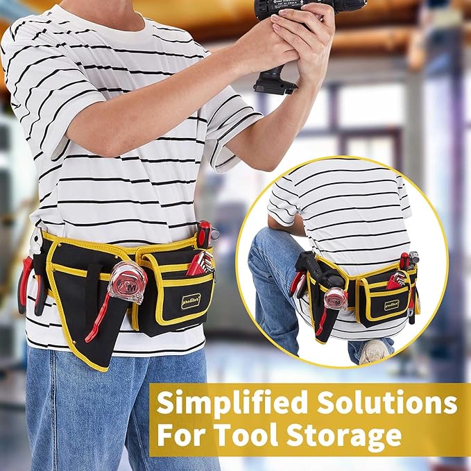 Tool Belt 7 Pockets, Adjustable Tool Belts for Men, Heavy Duty Utility Belt, Waterproof Tool Pouch for Carpenter/Electrician/Construction (Black Yellow)