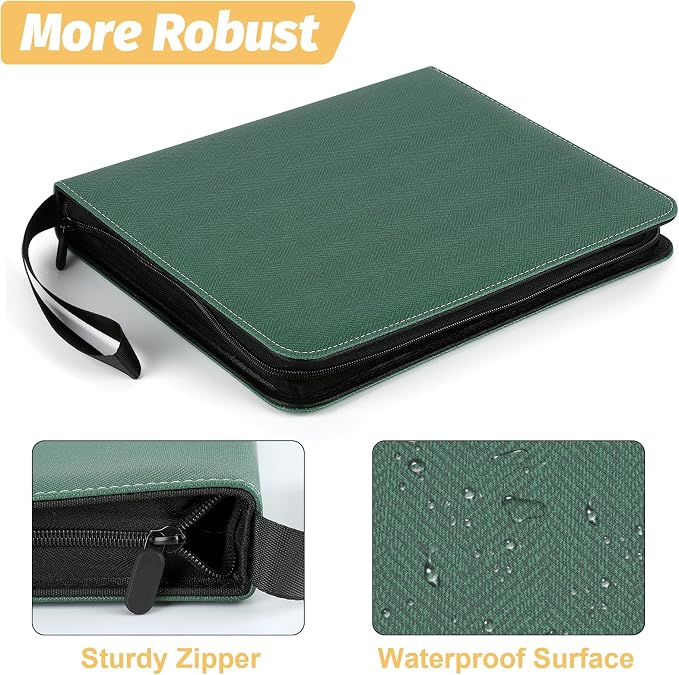 GERMUN 3 Ring 9 Pocket Zipper Card Binder, 720 Double Sided Standard PU Trading - Image 6