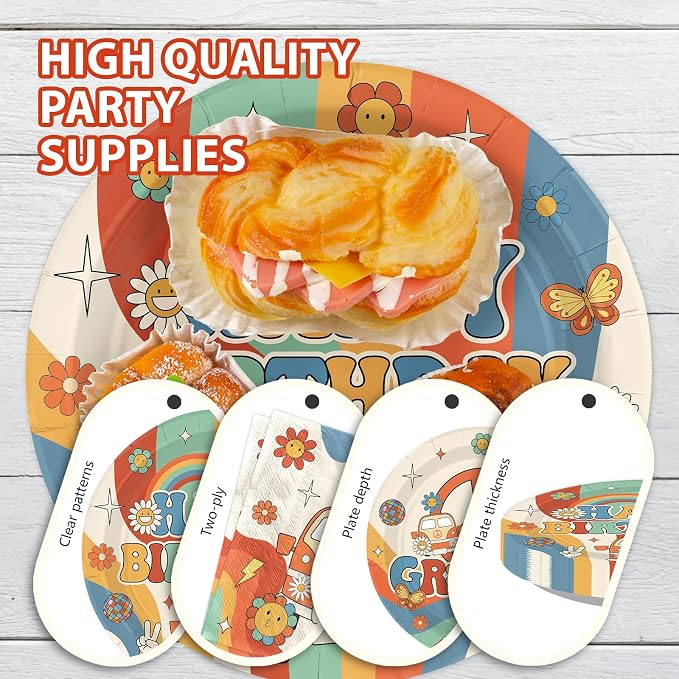 168 Pcs Groovy Birthday Party Decoration Retro Groovy Hippie Plates Napkins - Image 4