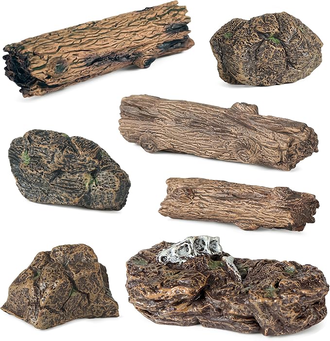 7Pcs Artificial Tree Stumps and Miniature Fake Stone Rocks - Image 3