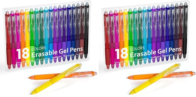 Lineon Erasable Gel Pens, 18 Colors Retractable Fine Point Erasable Pens Clicker by ShuttleArt