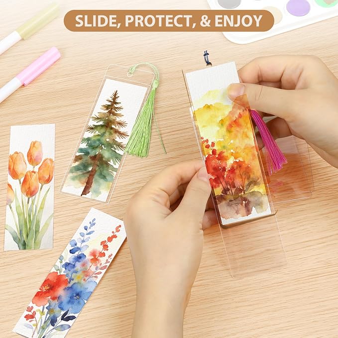 60 Pack Bookmarks with Sleeves & Tassels – Blank Watercolor Paper Bookmarks - Image 4