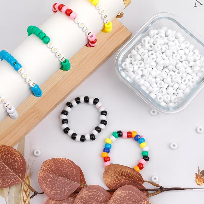 1000Pcs Pony Beads Bracelet 9mm White Plastic Barrel Pony Beads - Image 4