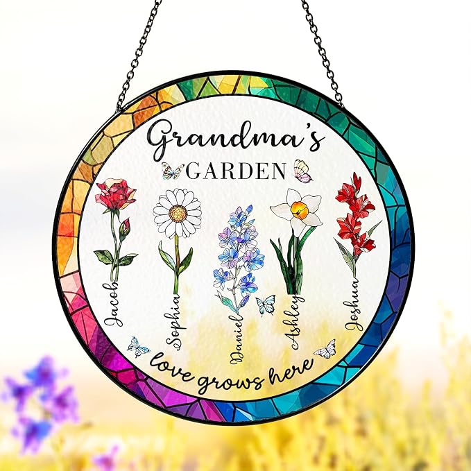 LOVELYPOD Custom Grandma Birth Flowers Stained Glass Window Sun Catcher - Image 6