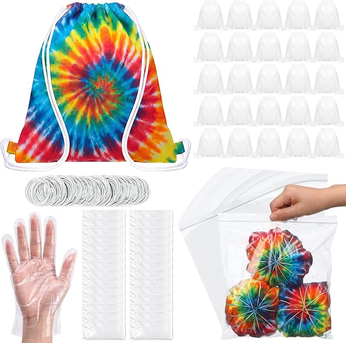 Acellegic 60 Pcs White Tie-Dye Cotton Drawstring Bags - Image 8