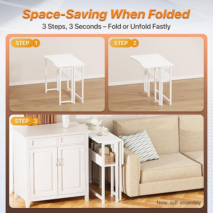 Huuger Folding Desk with Storage Shelf, 31.5 Inch Foldable Computer Table - Image 4