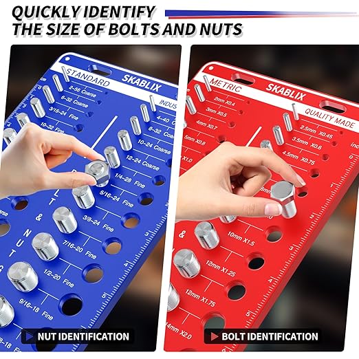 64 Nut and Bolt Thread Checker - 26 Standard and 26 Metric Bolt Checker and 12 Drill Bit Gauges, Bolt Size and Thread Gauge, Bolt Size Finder, Wall-Mountable Bolt and Nut Identifier Gauge