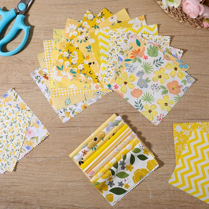 84 Pcs Yellow Charm Packs for Quiltings, Cotton Quilting Fabric Bundles - Image 6
