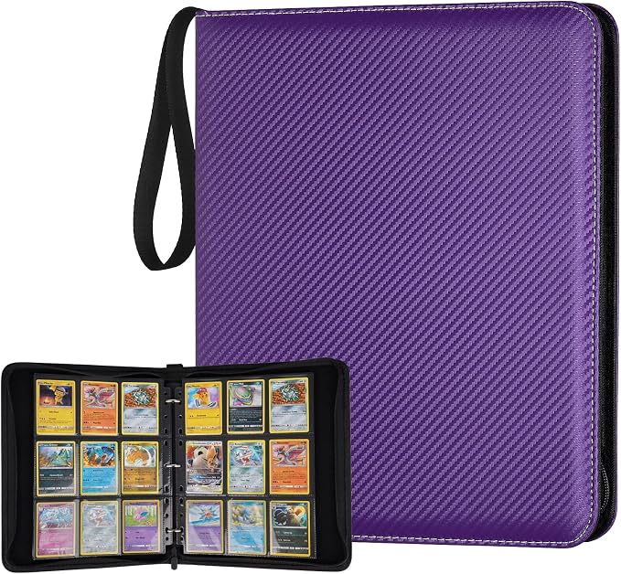 GERMUN 3 Ring 9 Pocket Zipper Card Binder, 720 Double Sided Standard PU Trading by GERMUN