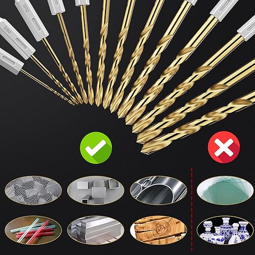 Hex Shank Drill Bit Set, 16Pcs 1/8" HSS Titanium Twist Drill Bit for Sheet Metal, Wood, Plastic, Quick Change Design