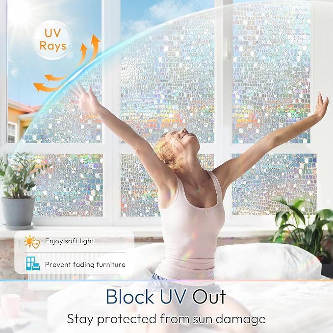 rabbitgoo Window Privacy Film Decorative Rainbow Cling, 35.4" x 78.5" | 3D - Image 4