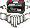 22-PCS Ratchet Wrenches Set,Anti-slip Teeth,Ratcheting Combination Wrench Sets Metric 6-18mm & SAE 1/4"-3/4" with Organizer Box,Black Nickel Electroplating