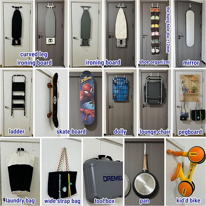 Over The Door Metal Hooks with Plastic Coating 5.5" Fit 0.5" to 2" Wide Door 4 Pcs Heavy Duty Single Towel Robe Rack Wreath Bathroom Shower Hanger Shoe Organizer Ironing Board Short White