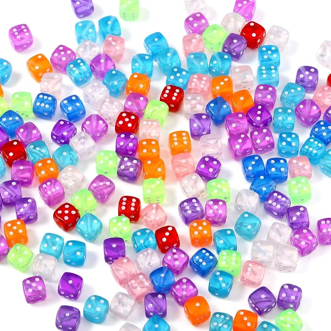200Pcs Acrylic Dice Beads, 8mm/0.3in Colorful Clear Dice Beads by Unknown