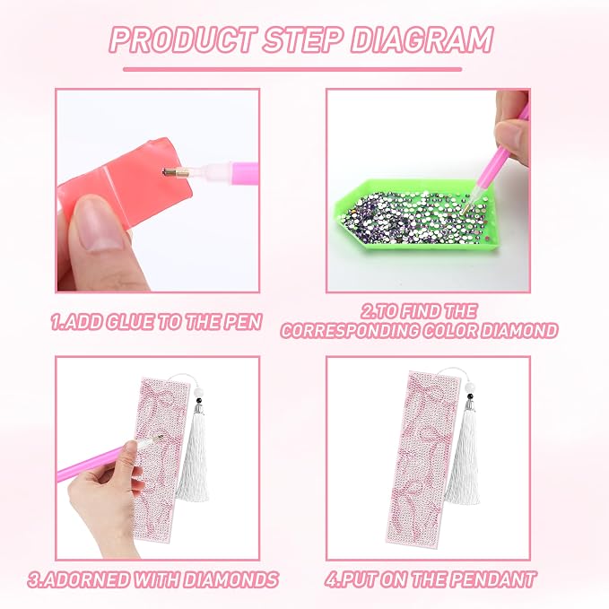 8 Pcs Bow Diamond Art Bookmarks Kit - Image 5