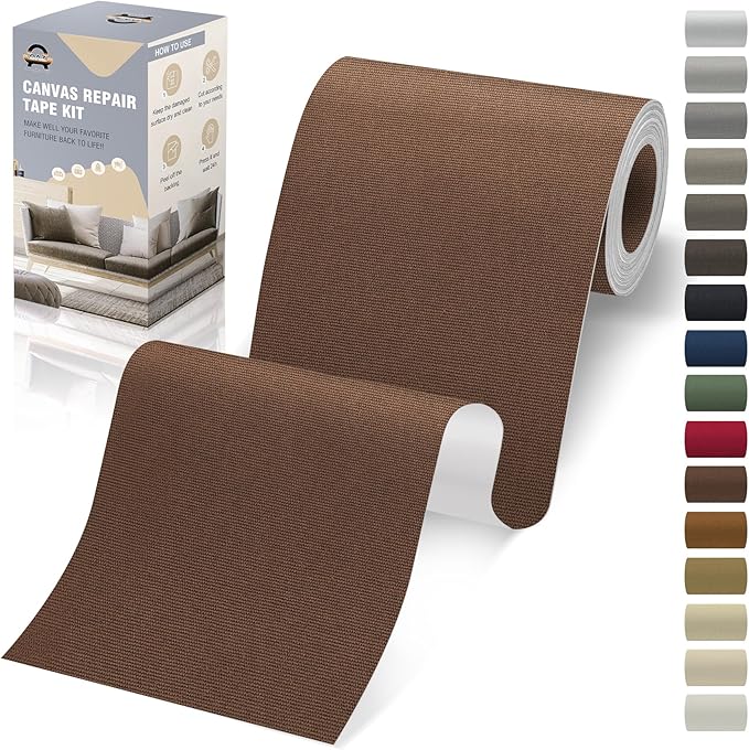 OAZ 4 x 79 inch Canvas Repair Patches Canvas Fabric Patch Self-Adhesive Canvas Repair Tape Waterproof Outdoor Gear Repair Patch Kit for Boat Cover Awning Sofa Chair Couch Tent Bag (Dark Brown)