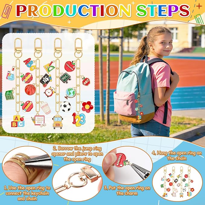AUGSUN 189Pcs Teacher Keychain Making Kit School DIY Keychain Craft | Keychain - Image 3