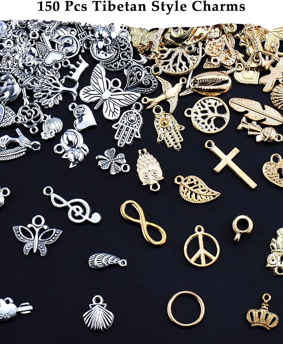 JIALEEY 150 PCS Wholesale Bulk Lots Jewelry Making Charms Mixed Antique Silver - Image 3