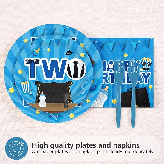 96Pcs Boss 2nd Birthday Party Decoration Baby Boy Second Birthday Plates and - Image 3