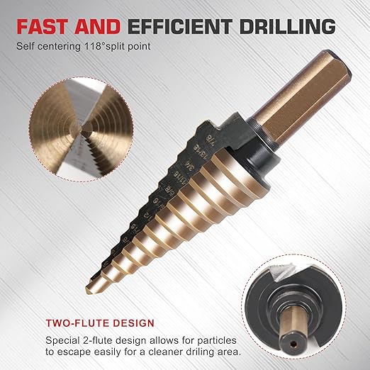 5Pcs Step Drill Bit & 5Pcs Countersink Drill Bit Set, Titanium Coated, HSS Step Bit, 50 Sizes of Step Bit for Metal with Aluminum Case, Multiple Hole Stepped Up Bits for DIY