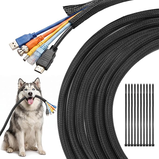 Delamu 30ft - 1/2 inch Cable Sleeve Cord Protector from Pets No Chew, by DELAMU