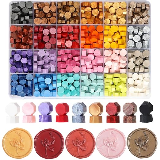 600 Pcs 24 Colors Wax Seal Beads, Andotopee Assorted Sealing Wax Pellets by Andotopee