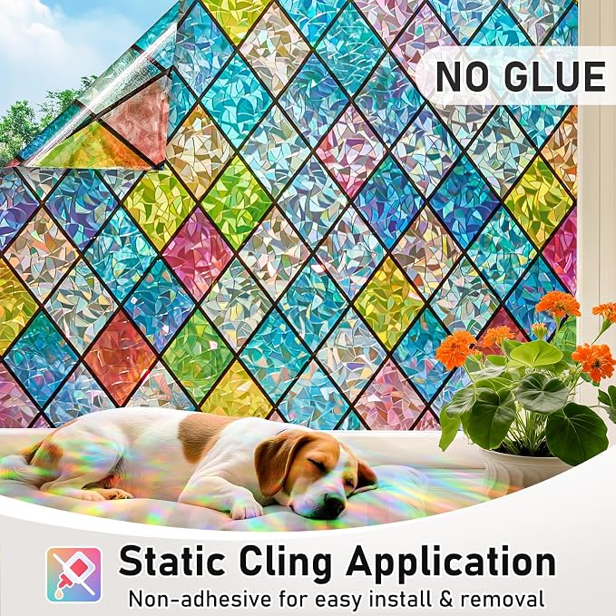 Sunbaby Window Privacy Film Stained Glass, Static Cling Decorative Rainbow - Image 5