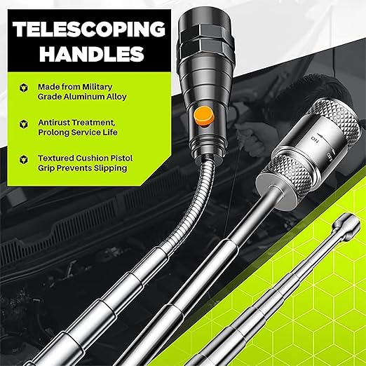 Telescoping Magnetic Pickup Tool Set, Inspection Mirror Telescoping, LED Flashlight, Cool Gadgets for Men, Gifts for Dad, Husband, Kids, Boyfriend, Magnet Stick