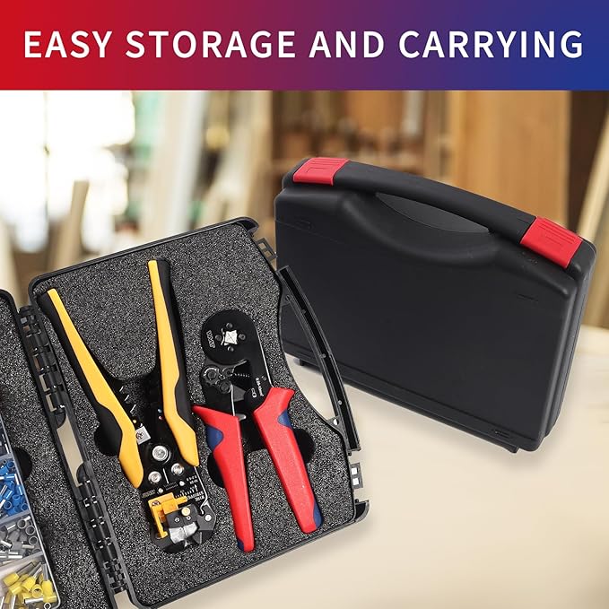 WMT Ferrule Crimping Tool Kit, Crimper Tool and Wire Stripper Kit with 1200PCS Wire Ends Terminals,Built-In Adjustable Ratchet for Electrical Wire Connectors AWG 23-10