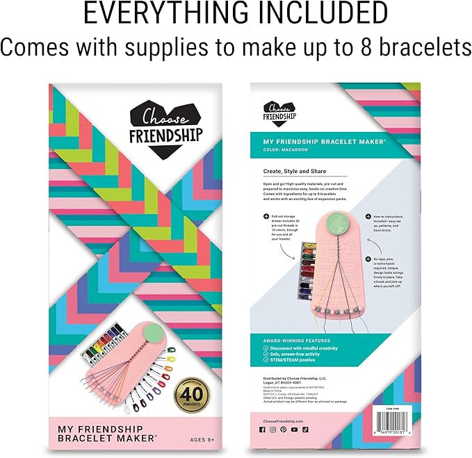 Choose Friendship Bracelet Making Kit – 20 Pre-Cut Threads, Portable Loom - Image 3