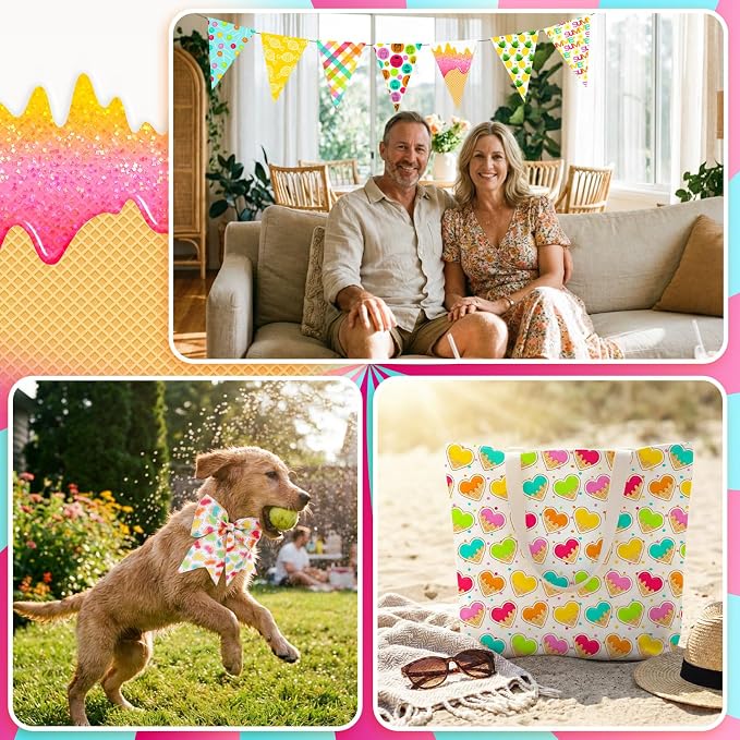 HunnmingRe 20 Pcs 10''x10'' Summer Quilting Fabric Square Ice Cream Pineapple - Image 7