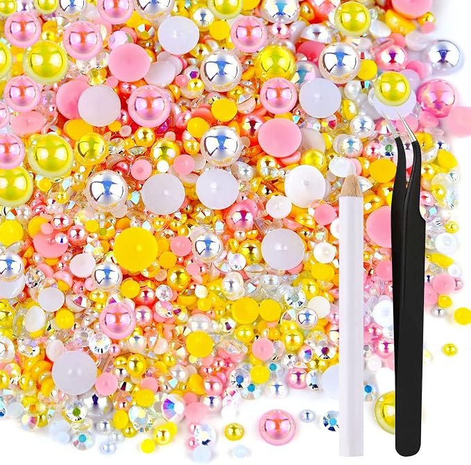 ASTARON 50g Mix Flatback Rhinestones Half Pearls by ASTARON