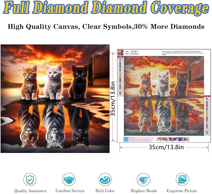 Cat Diamond Art Kits for Adults, Full Drill Tiger Diamond Painting Kits for - Image 4